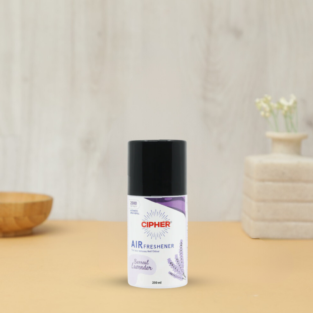 Air freshener refill with Surreal Lavender scent: 250ml can, 2500 sprays, odor-eliminating formula for automatic dispensers