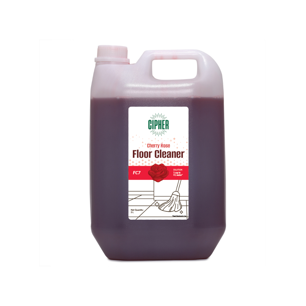 Buy Floor Cleaner 5Ltr Cherry Rose – Biodegradable formula with antimicrobial action for tiles, ceramic, marble, and hardwood floors; enhances shine, quick dry, and eliminates bacteria.