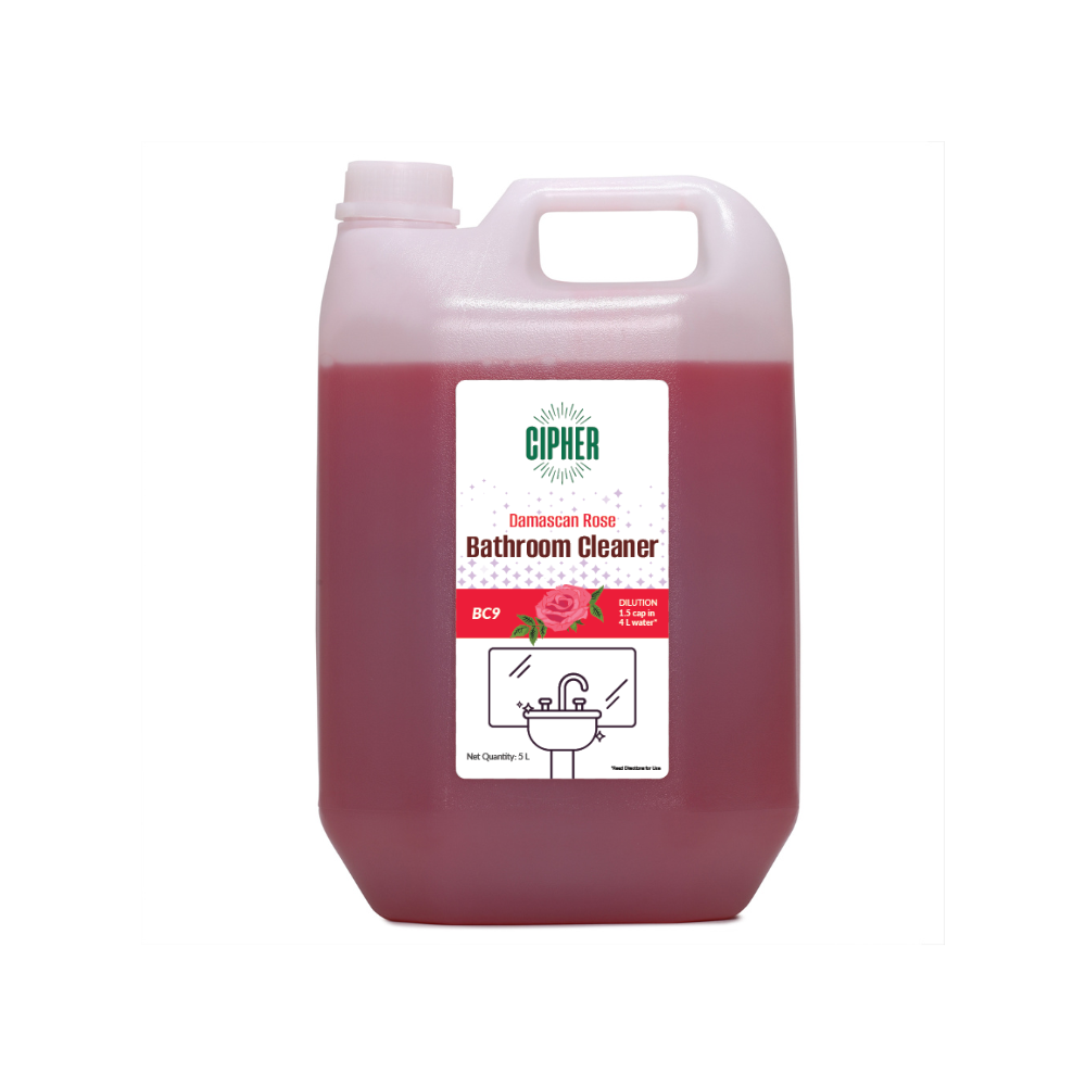 Damascan Rose Bathroom Floor Cleaner - 5L biodegradable organic acid formula for effective cleaning and limescale prevention on bathroom floors, tiles, and fixture.