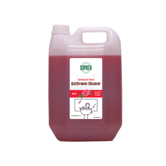 Damascan Rose Bathroom Floor Cleaner - 5L biodegradable organic acid formula for effective cleaning and limescale prevention on bathroom floors, tiles, and fixture.